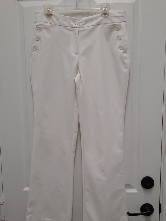 Anne Klein Pants - Anne Klein White Boot-Cut Dress Pants with Button Accents